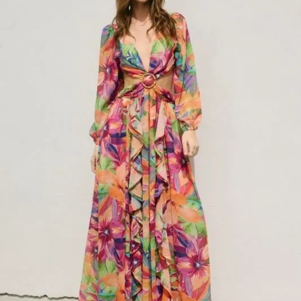 Floral Multicolor Maxi Cut Out Dress